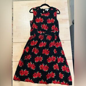 Emily and Fin Poinsettia Print Fit & Flare Dress - XL